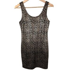 Forever 21 Black & Metallic Gold Animal Print Bodycon Mini Dress Size Medium
